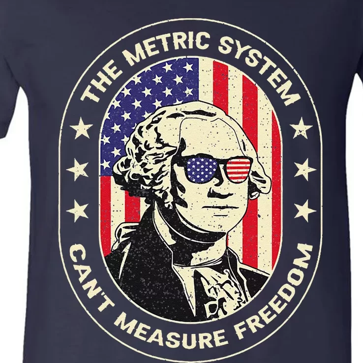 The Metric System CanT Measure Freedom Eagle Usa Flag Meme V-Neck T-Shirt