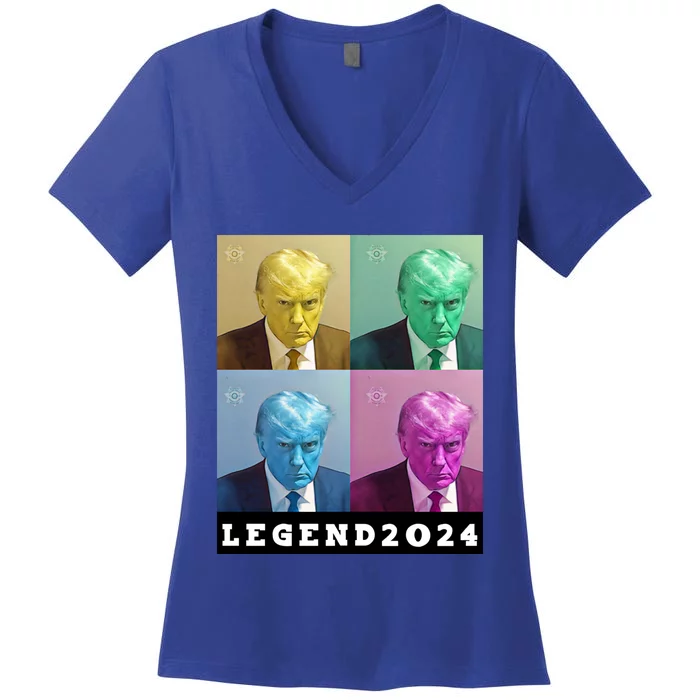 Trump Mug Shot 2024 Legend Gift Women's V-Neck T-Shirt