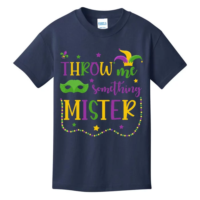 Throw Me Something Mister Mardi Gras Carnival Mask Costume Kids T-Shirt