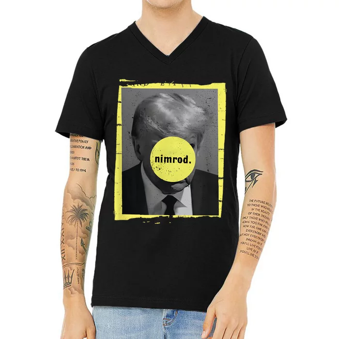 Trump Mug Shot Never Surrender Green Nimrod Trump Day V-Neck T-Shirt