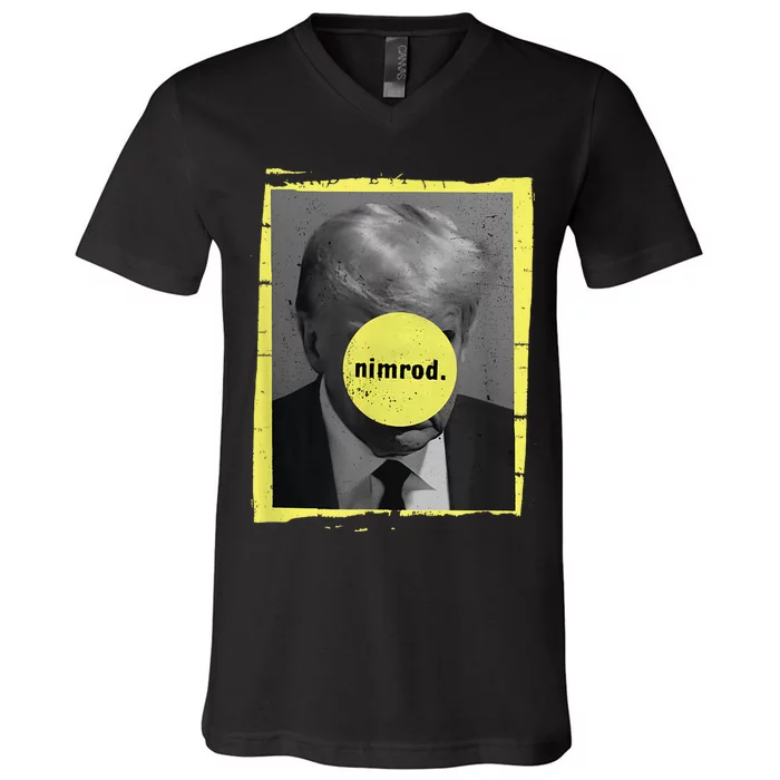 Trump Mug Shot Never Surrender Green Nimrod Trump Day V-Neck T-Shirt