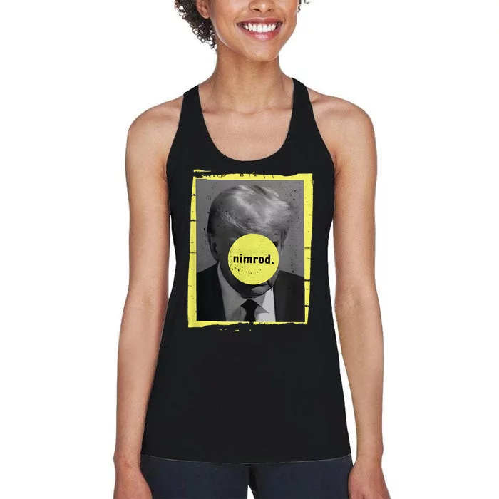 Trump Mug Shot Never Surrender Green Nimrod Trump Day Women's Racerback Tank