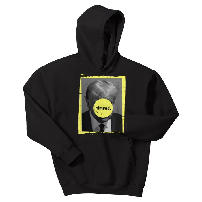 Trump Mug Shot Never Surrender Green Nimrod Trump Day Kids Hoodie