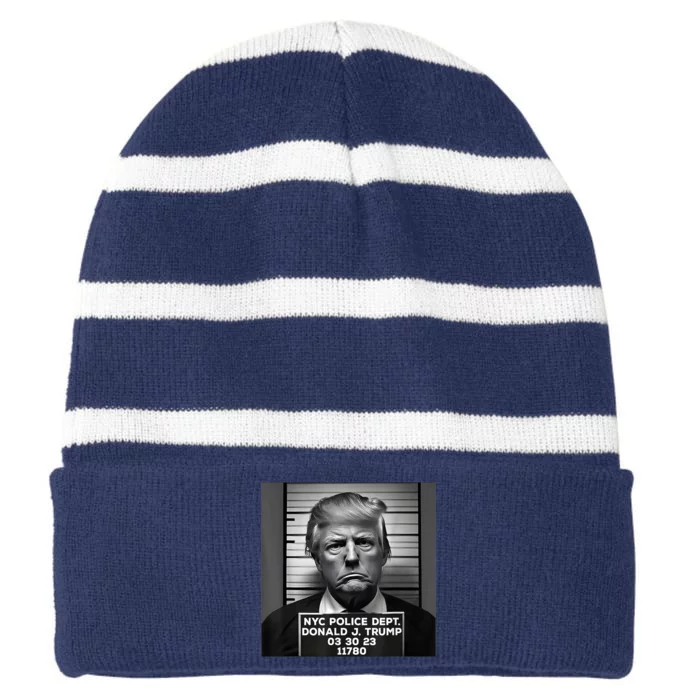 Trump Mug Shot Trump MugShot 2024 Striped Beanie with Solid Band