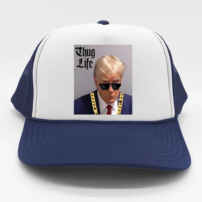 Trump Mug Shot Donald Trump Mug Shot Thug Life Trucker Hat