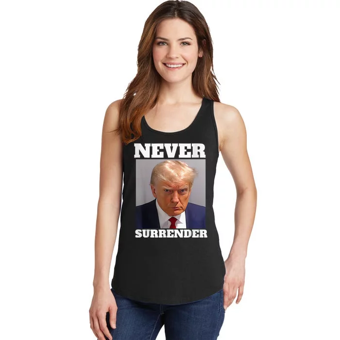 Trump Mug Shot Donald Trump Mug Shot Never Surrender Ladies Essential Tank