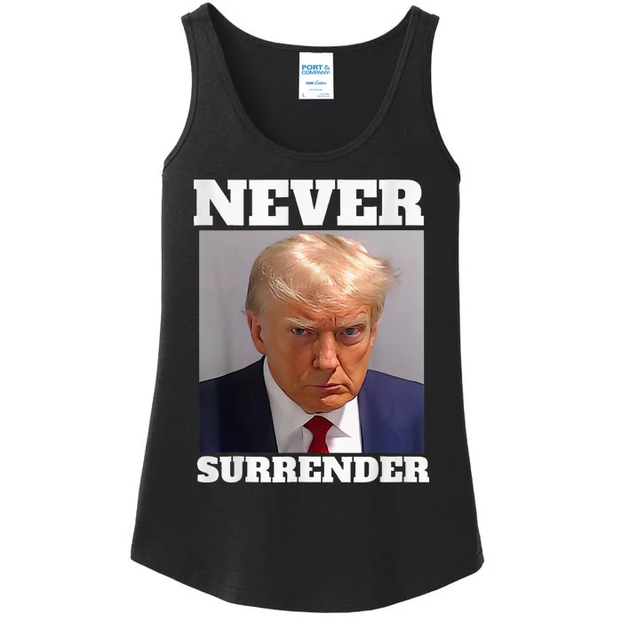 Trump Mug Shot Donald Trump Mug Shot Never Surrender Ladies Essential Tank