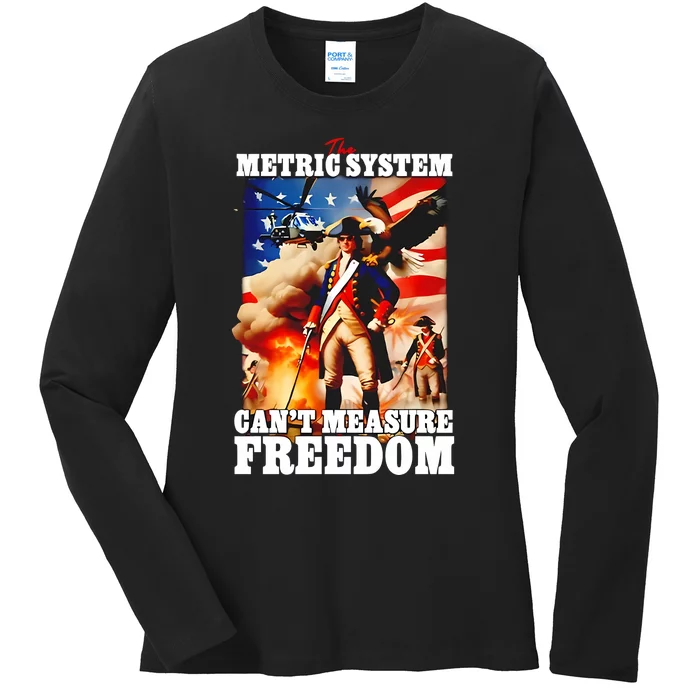 The Metric System CanT Measure Freedom Eagle Usa Flag Ladies Long Sleeve Shirt