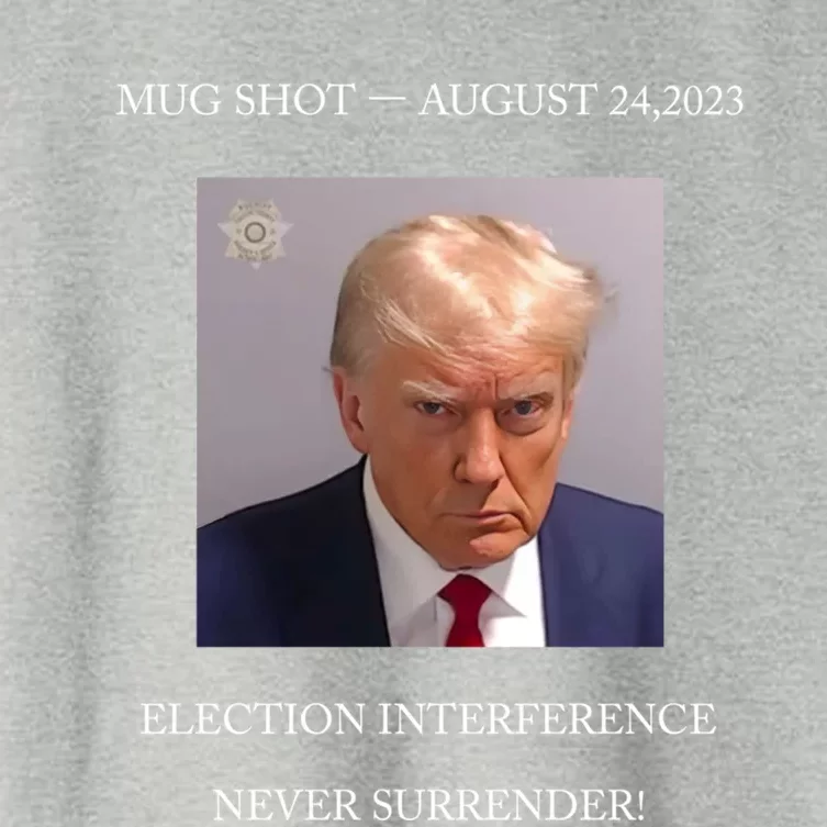 Trump Mug Shot 2024 Election Interference Never Surrender Gift Women's Crop Top Tee