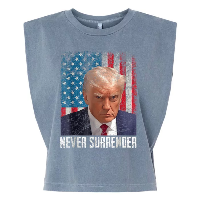 Trump Mug Shot Donald Trump Mug Shot Never Surrender Garment-Dyed Women's Muscle Tee