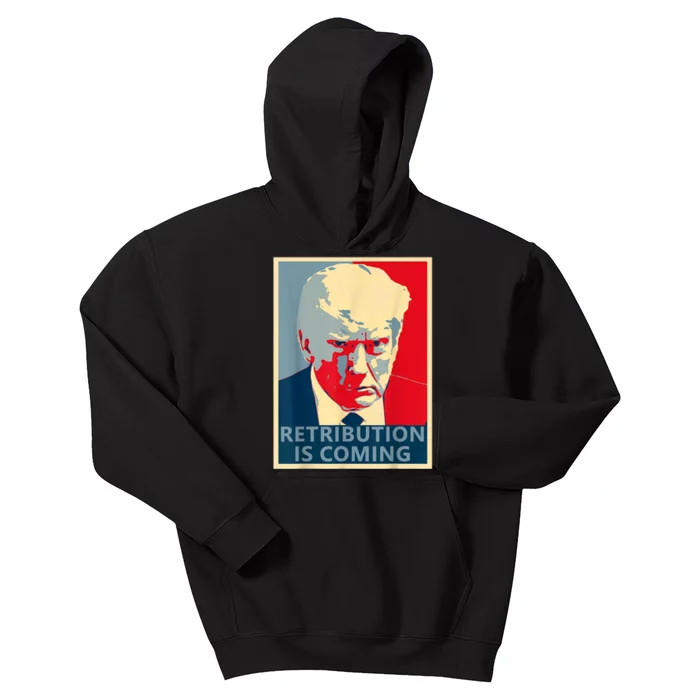 Trump Mug Shot (Retribution Is Coming) Kids Hoodie