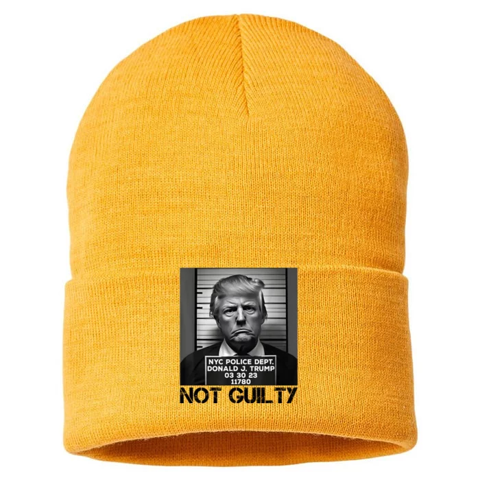 Trump Mug Shot, Trump Not Guilty Pro Trump Supporter Sustainable Knit Beanie