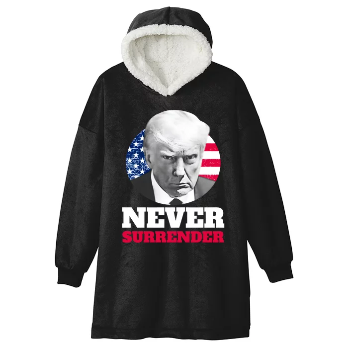 Trump Mug Shot Never Surrender Hooded Wearable Blanket