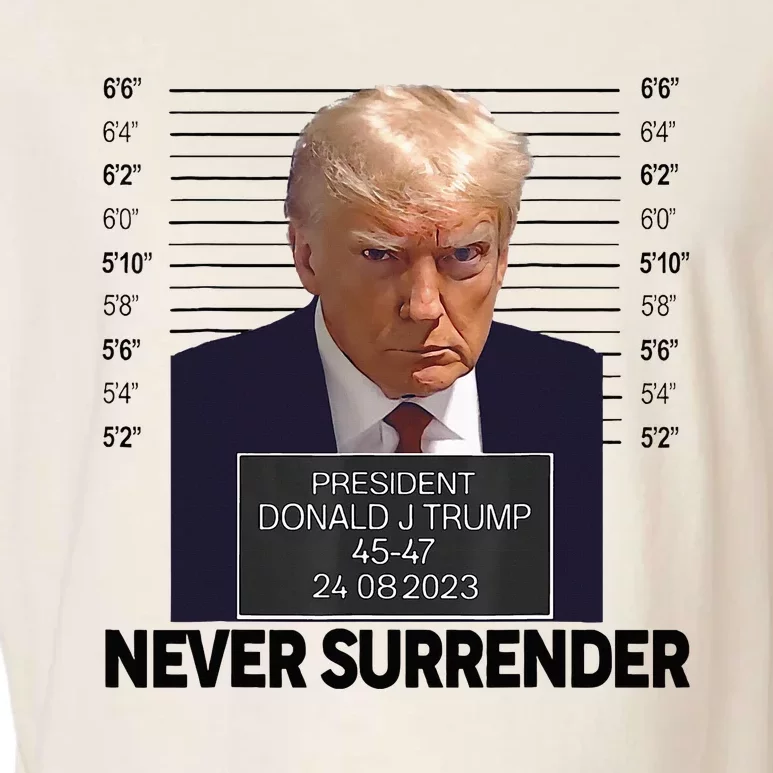 Trump Mug Shot Donald Trump Mug Shot Never Surrender Garment-Dyed Women's Muscle Tee