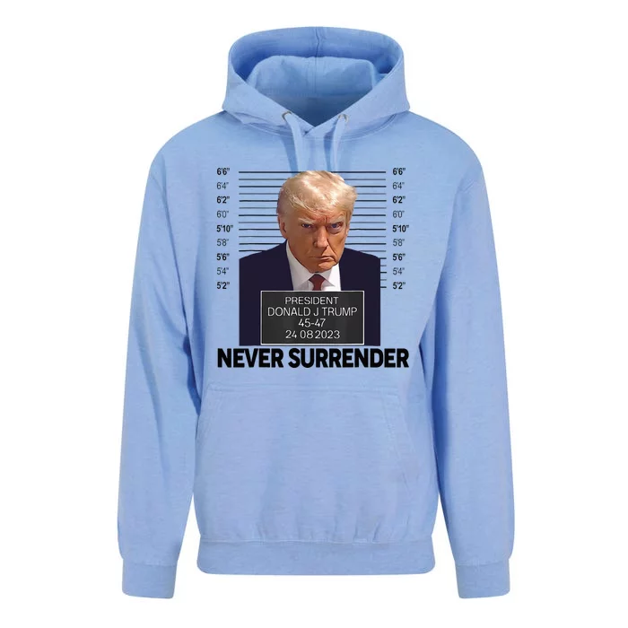 Trump Mug Shot Donald Trump Mug Shot Never Surrender Unisex Surf Hoodie