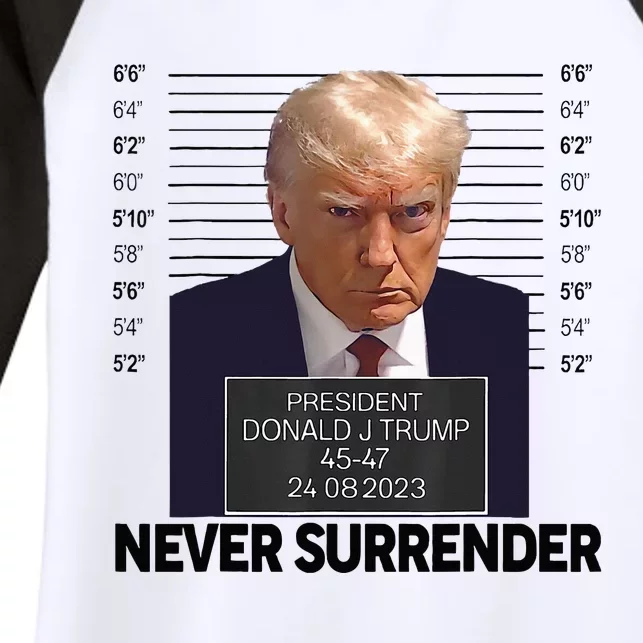 Trump Mug Shot Donald Trump Mug Shot Never Surrender Women's Tri-Blend 3/4-Sleeve Raglan Shirt