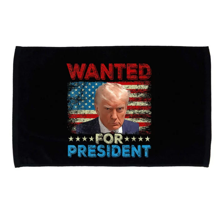 Trump Mug Shot 2024 Us American Flag Wanted For President Microfiber Hand Towel