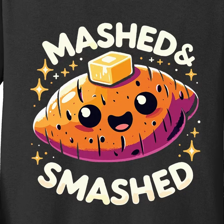 Thanksgiving Mashed & Smashed Funny Sweet Potato Kids Long Sleeve Shirt