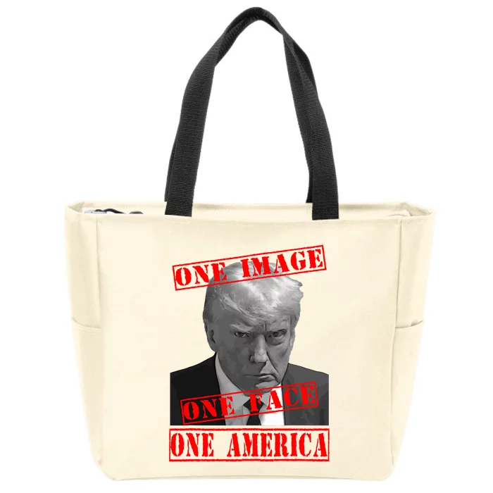 Trump Mug Shot 1 Image One Face One America Never Surrender Zip Tote Bag