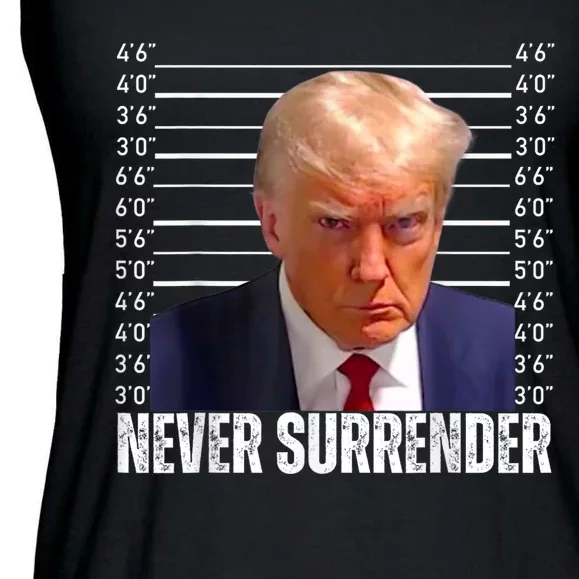 Trump Mug Shot Trump MugShot Never Surrender Ladies Essential Flowy Tank