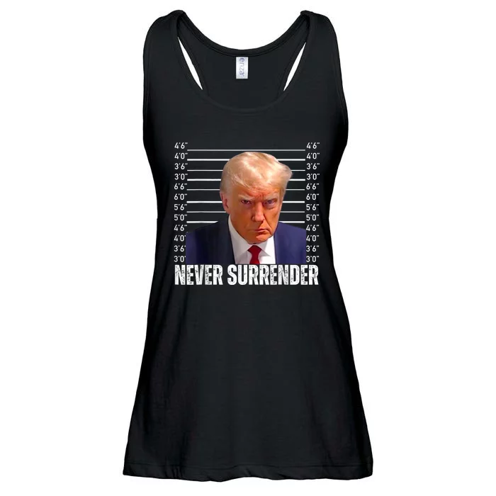 Trump Mug Shot Trump MugShot Never Surrender Ladies Essential Flowy Tank