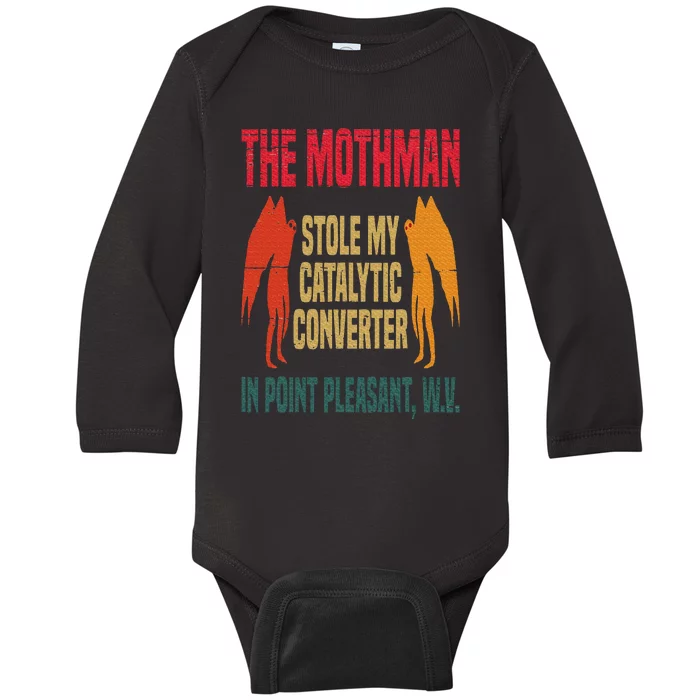 The Mothman Stole My Catalytic Converter In Point Vintage Baby Long Sleeve Bodysuit