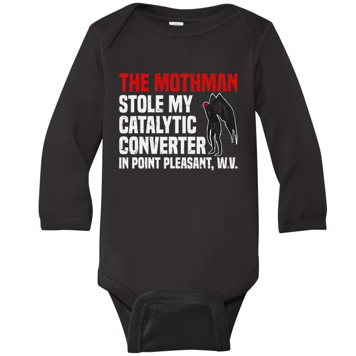 The Mothman Stole My Catalytic Converter In Point Vintage Baby Long Sleeve Bodysuit