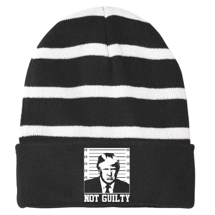 Trump Mug Shot, Trump Not Guilty Pro Trump Supporter Striped Beanie with Solid Band