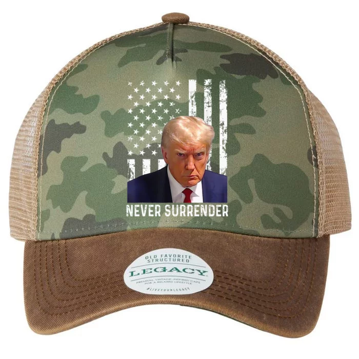 Trump Mug Shot Donald Trump Mug Shot Never Surrender Legacy Tie Dye Trucker Hat