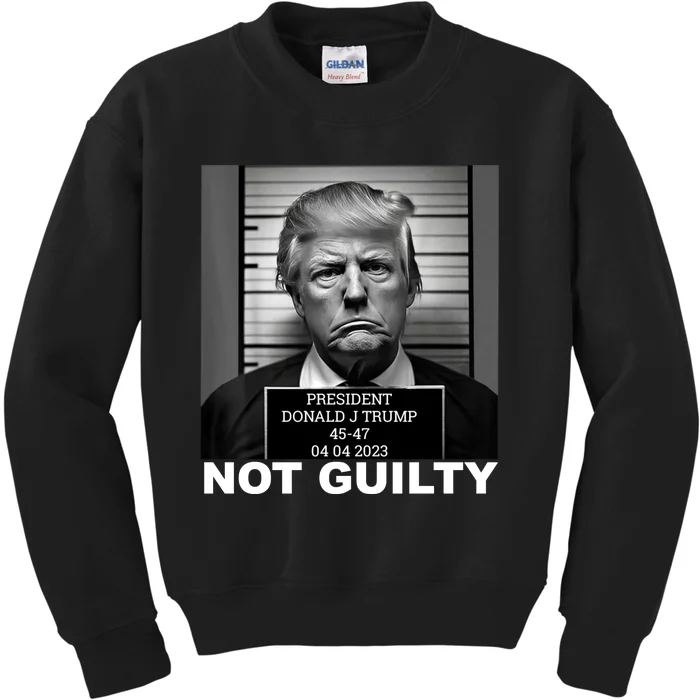 Trump Mug Shot, Trump Not Guilty Pro Trump Supporter Kids Sweatshirt