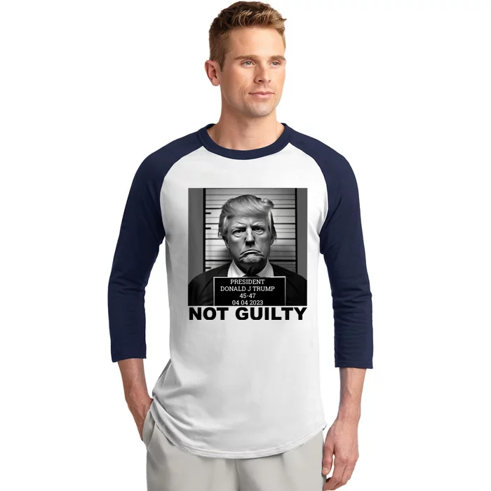 Trump Mug Shot, Trump Not Guilty Pro Trump Supporter Baseball Sleeve Shirt