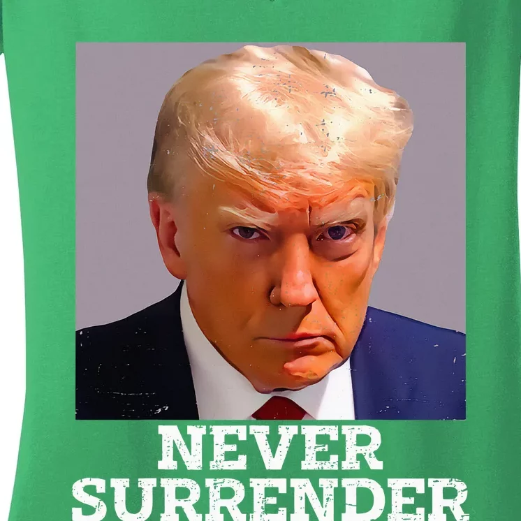 Trump Mug Shot Donald Trump Mug Shot Never Surrender Women's V-Neck T-Shirt