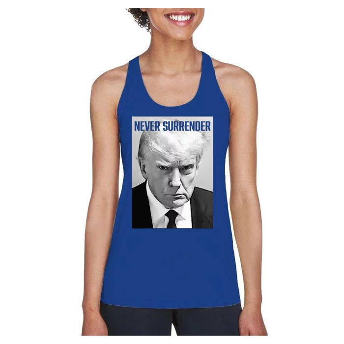 Trump Mug Shot Donald Trump Mug Shot Never Surrender Women's Racerback Tank