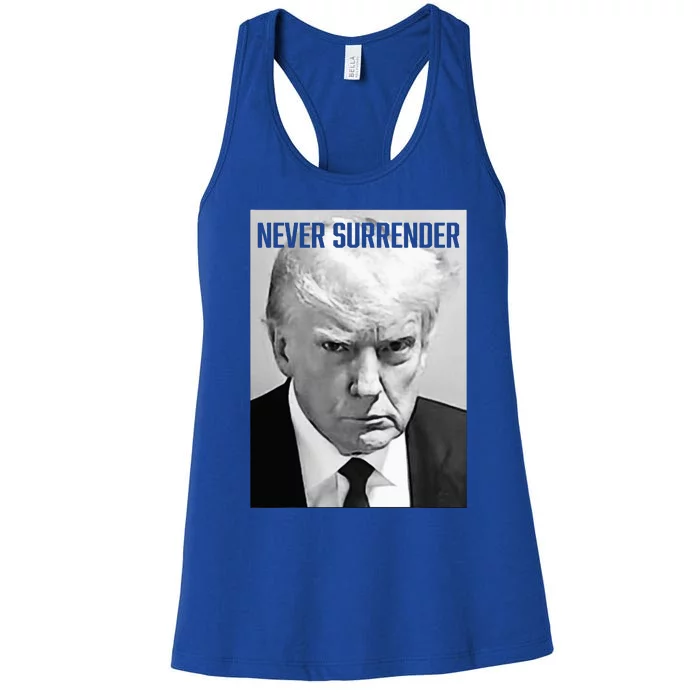 Trump Mug Shot Donald Trump Mug Shot Never Surrender Women's Racerback Tank