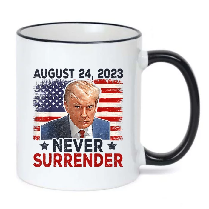 Trump Mug Shot Donald Trump Mug Shot Never Surrender America Flag Black Color Changing Mug