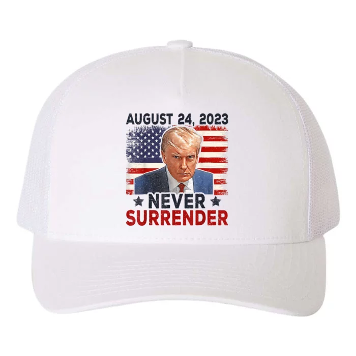 Trump Mug Shot Donald Trump Mug Shot Never Surrender America Flag Yupoong Adult 5-Panel Trucker Hat