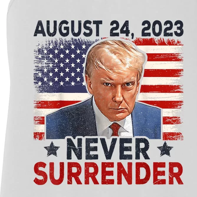 Trump Mug Shot Donald Trump Mug Shot Never Surrender America Flag Women's Racerback Tank