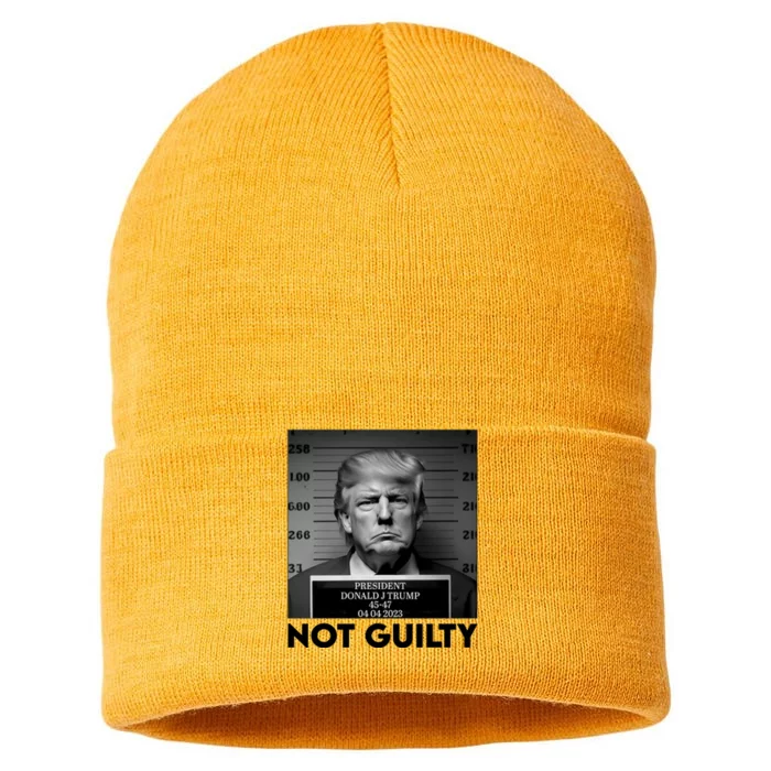 Trump Mug Shot, Trump Not Guilty Pro Trump Supporter Sustainable Knit Beanie