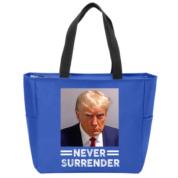 Trump Mug Shot Never Surrender Trump Vote 2024 Zip Tote Bag