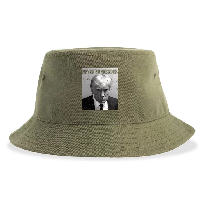 Trump Mug Shot Donald Trump Mug Shot Never Surrender Sustainable Bucket Hat