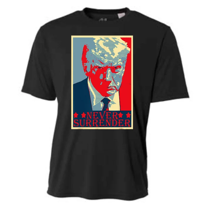 Trump Mug Shot Donald Trump Mug Shot Never Surrender Cooling Performance Crew T-Shirt