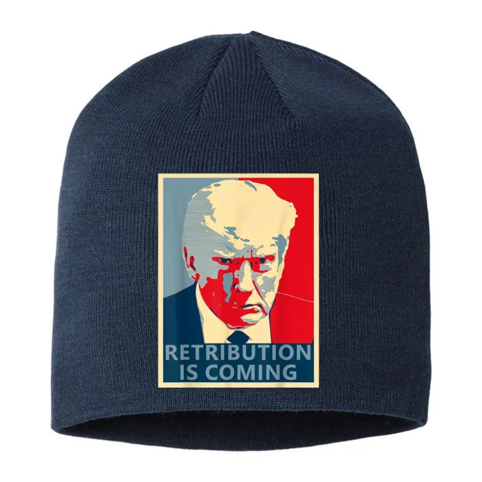 Trump Mug Shot (Retribution Is Coming) 8 1/2in Sustainable Knit Beanie