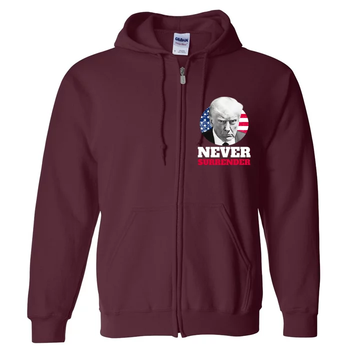 Trump Mug Shot Never Surrender Pro Trump 2024 Full Zip Hoodie