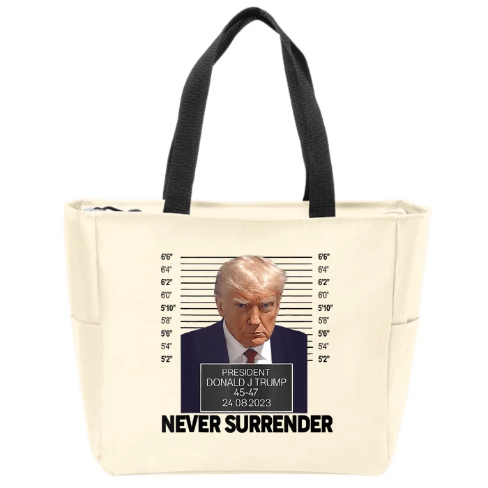 Trump Mug Shot Donald Trump Mug Shot Never Surrender Zip Tote Bag