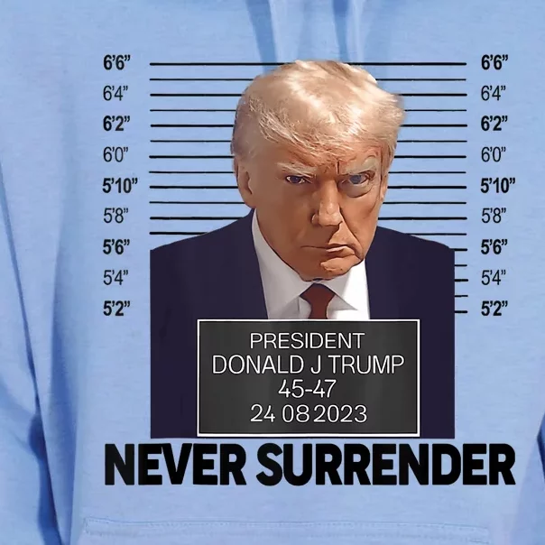 Trump Mug Shot Donald Trump Mug Shot Never Surrender Unisex Surf Hoodie