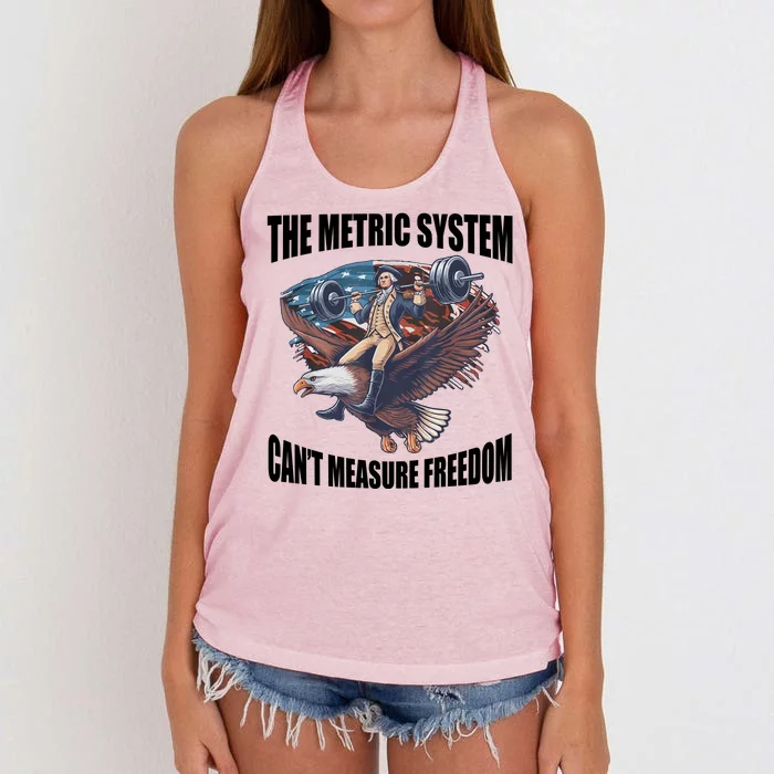 The Metric System Cant Measure Freedom Funny 4th Of July Women's Knotted Racerback Tank