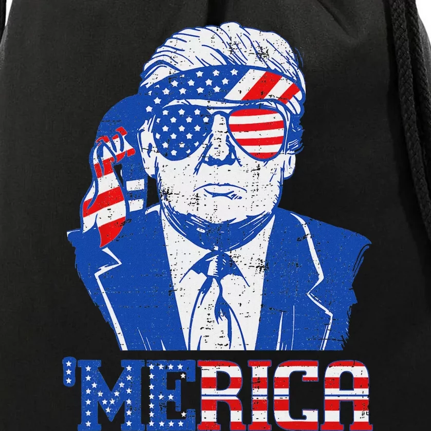 Trump Merica Sunglasses Us Flag 4th Of July Drawstring Bag