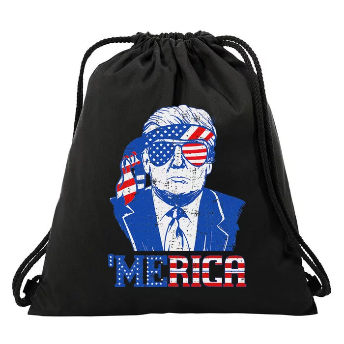 Trump Merica Sunglasses Us Flag 4th Of July Drawstring Bag