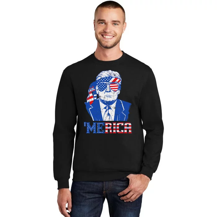 Trump Merica Sunglasses Us Flag 4th Of July Tall Sweatshirt