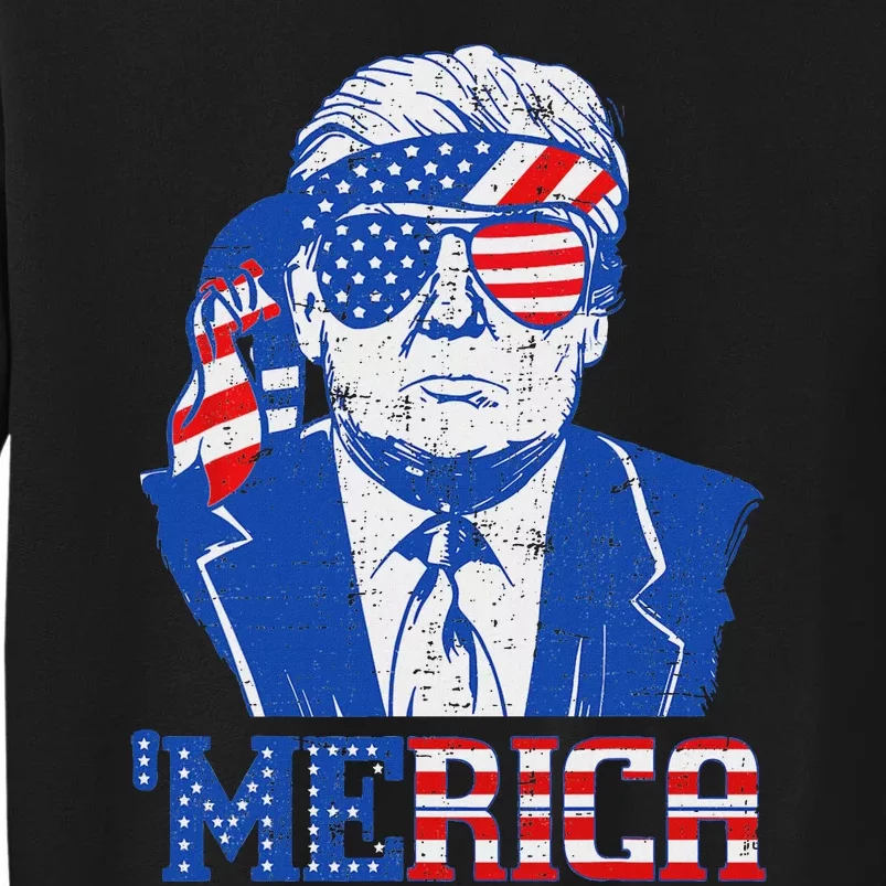 Trump Merica Sunglasses Us Flag 4th Of July Tall Sweatshirt